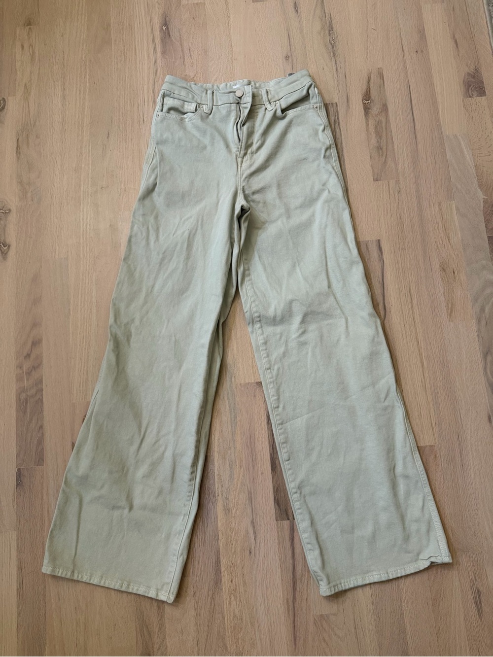 Good American good skate beige wide leg jeans